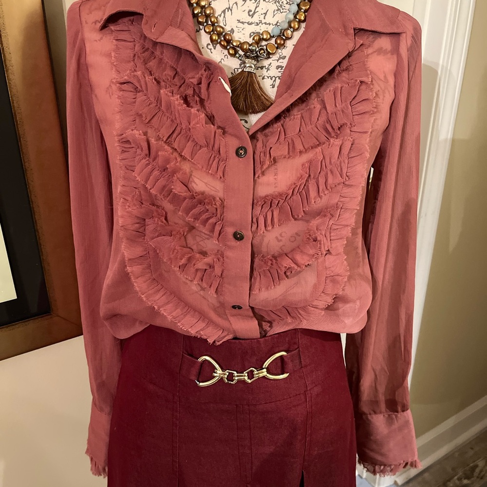 Free People sheer button up blouse.